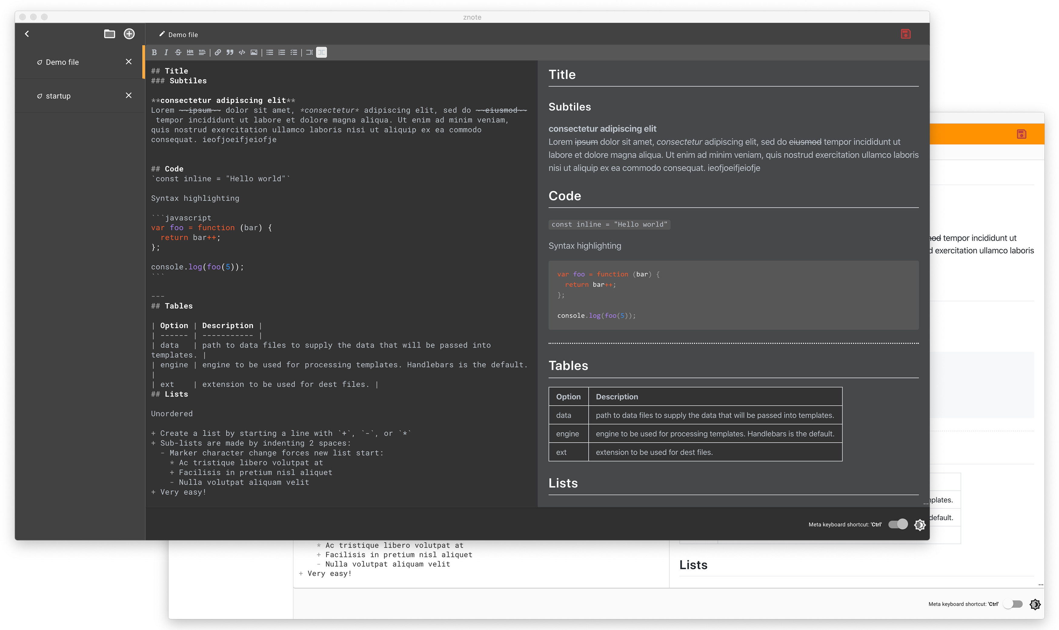 Znote Markdown application